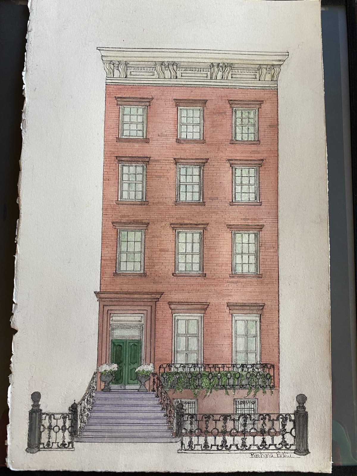 Watercolor & pen of City Townhouse by Barbara Bellin