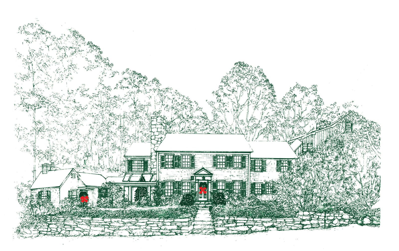 Pen & ink, hand-tinted of Christmas Cards by Barbara Bellin