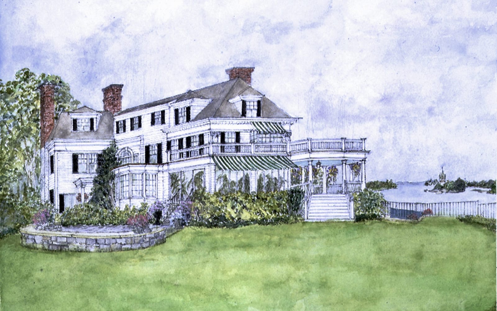 Watercolor of Waterfront Residence by Barbara Bellin