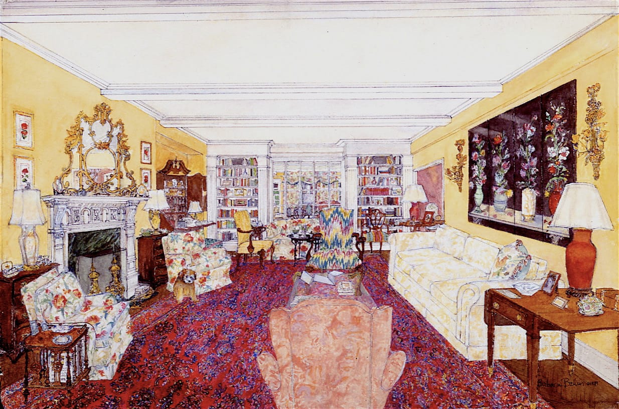 Interior rendering of Library by Barbara Bellin