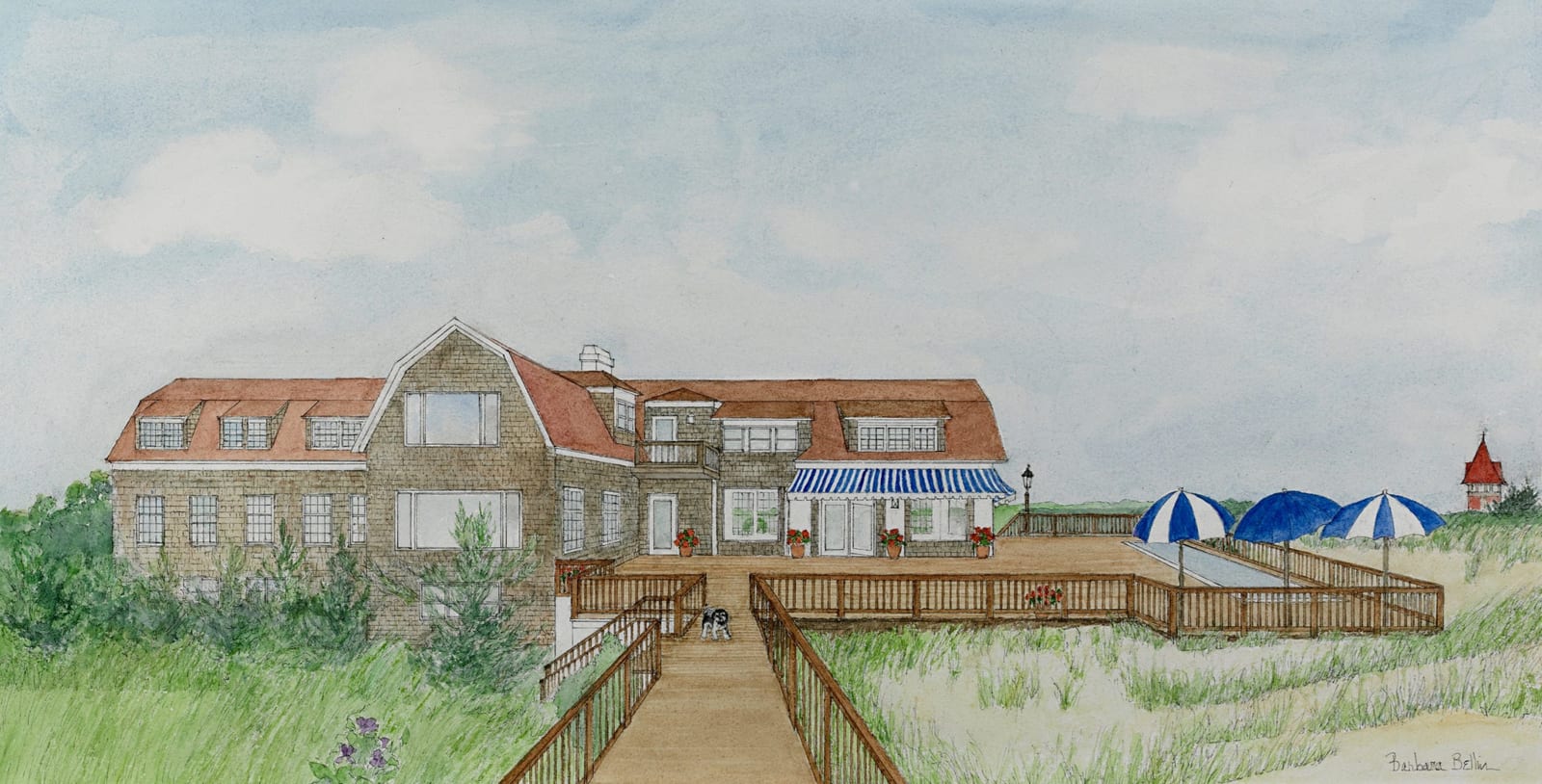Watercolor of Seaside Retreat by Barbara Bellin